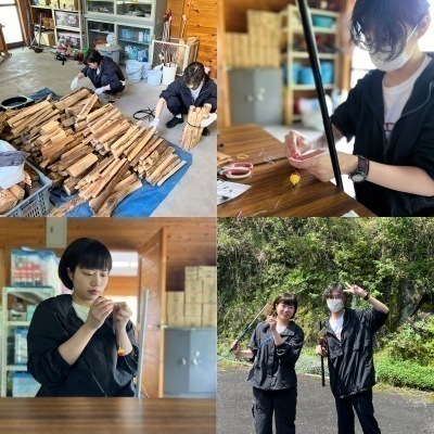 薪割りや釣り堀準備